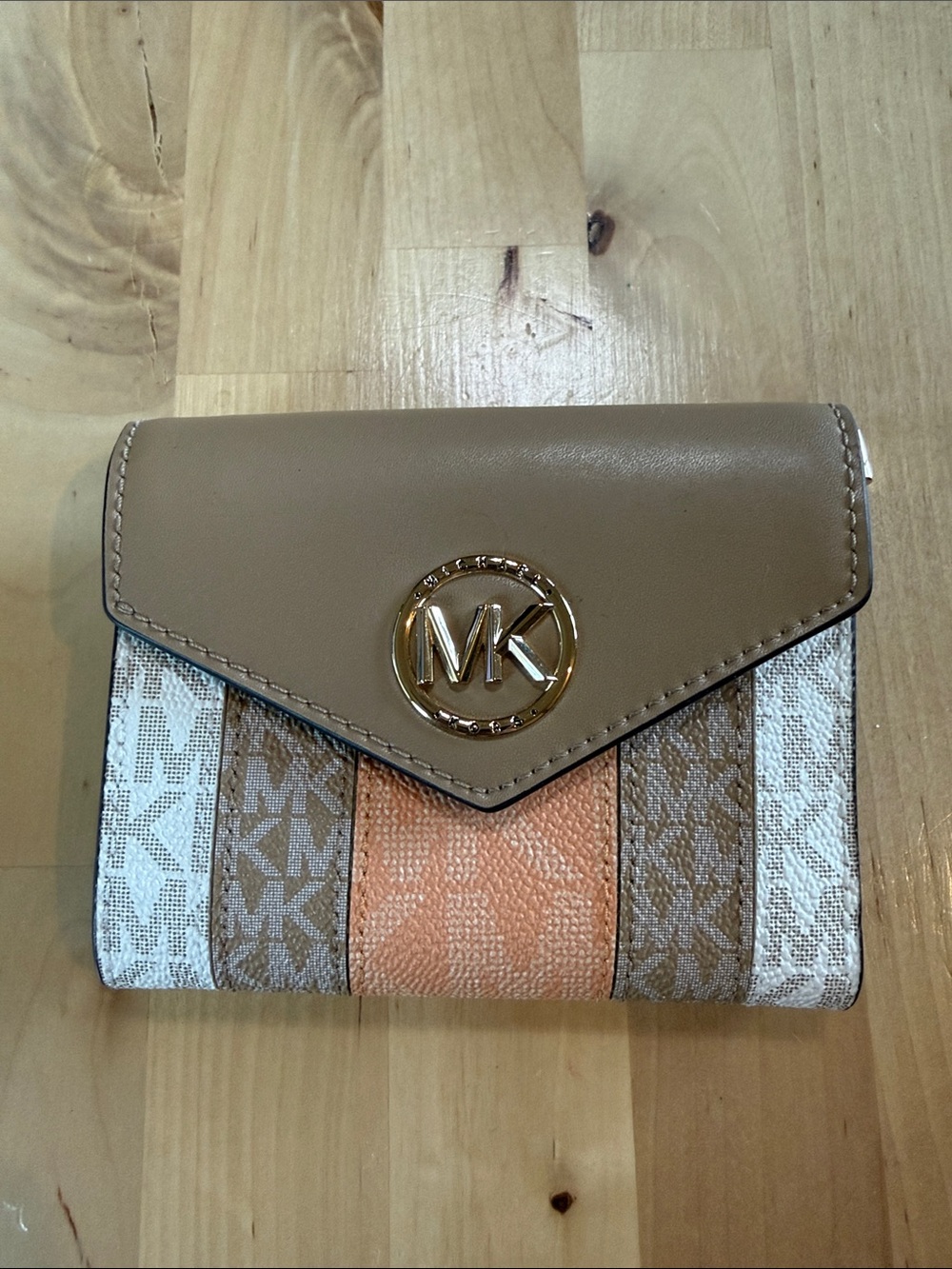 Michael Kors Tan, Peach & Cream Signature Stripe Wallet